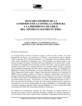 Segundo informe de la Comisión Ética Contra la Tortura a la Presidenta de Chile, Sra. Michelle Bachelet Jeria