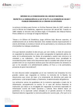 Informe de la conservadora del archivo nacional respecto a la derogación de la ley n°18.771 a la comisión de DD.HH. y pueblos originarios de la cámara de diputados