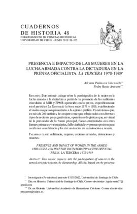 Presencia e impacto de las mujeres en la lucha armada contra la dictadura en la prensa oficialista. La Tercera 1978-1989