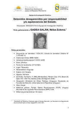 Detenidos desaparecidos por responsabilidad y/o aquiescencia del Estado. Ficha perteneciente a GADEA GALÁN, Nelsa Zulema
