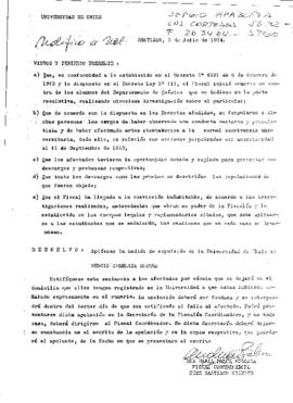 Sentencia de expulsión de la Universidad de Chile respecto de Galvarino Sergio Apablaza Guerra