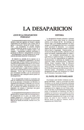 Folleto de la Federación Latinoamerica de Asociaciones de Familiares de Detenidos Desaparecidos (FEDEFAM)