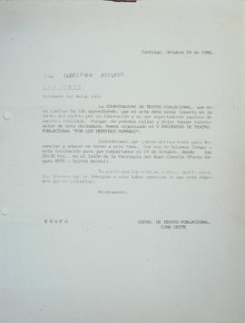 Invitación extendida al Movimiento Sebastián Acevedo para participar en el V Encuentro de Teatro Poblacional por los Derechos Humanos