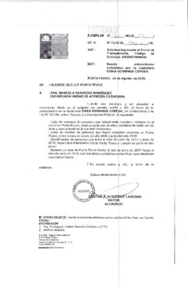 Respuesta del Alcaide de Punta Peuco a solicitud de datos de reos y ex-reos del Centro de Detención Preventiva y Cumplimiento Penitenciario Especial Punta Peuco - C. C. P. Punta Peuco (Oficio N°270)