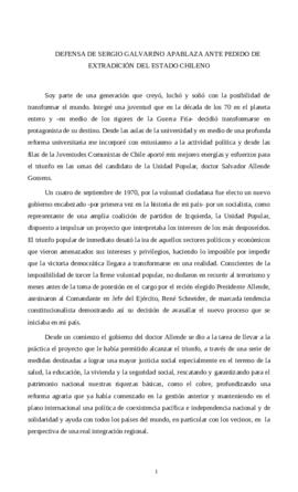Defensa de Sergio Galvarino Apablaza ante pedido de extradición del Estado chileno