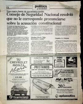 Consejo de Seguridad Nacional resolvió que no le corresponde pronunciarse sobre la acusación constitucional