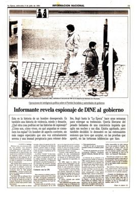Informante revela espionaje de DINE al gobierno. Operaciones de inteligencia política sobre el Partido Socialista y autoridades de gobierno