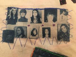 Fotografías de mujeres detenidas desaparecidas en manto textil "AYER, HOY Y SIEMPRE"