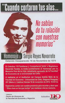 Afiche de invitación de conmemoración a Sergio Reyes Navarrete