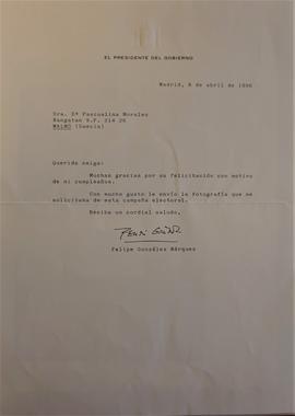 Carta del presidente de España a Pascualina Morales