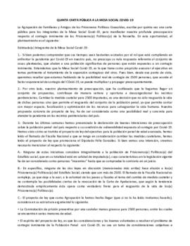 Quinta carta pública a la Mesa Social COVID-19