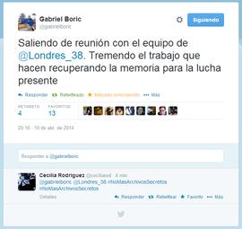 Captura de pantalla de publicación de Gabriel Boric en Twitter