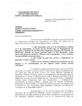 Respuesta de Carabineros a solicitud de información y reposición de los lienzos retirados de los puentes de las comunas de Santiago y Providencia (N° 22340)