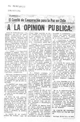 Comité de Cooperación para la Paz en Chile a La Opinión Pública