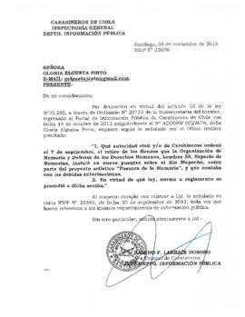 Respuesta de Carabineros a solicitud de información y reposición de los lienzos retirados de los puentes de las comunas de Santiago y Providencia (N° 22676)
