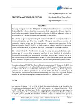 Decisión que acoge Amparo presentado ante el Consejo para la Transparencia por respuesta parcial del Ejército (Rol C5975-18)