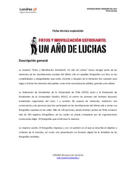 Ficha técnica de exposición itinerante: Fotos y movilización estudiantil. Un año de lucha