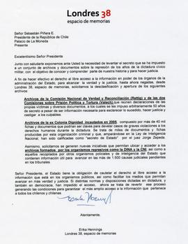 Carta de Londres 38 al Presidente de la República Sebastian Piñera