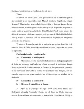 Fallo de la Corte de Apelaciones en respuesta a recurso de casación por sentencia por delito de secuestro de María Cecilia Labrín Saso